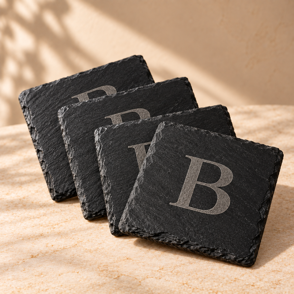 Personalized engraved slate coaster set – view 2