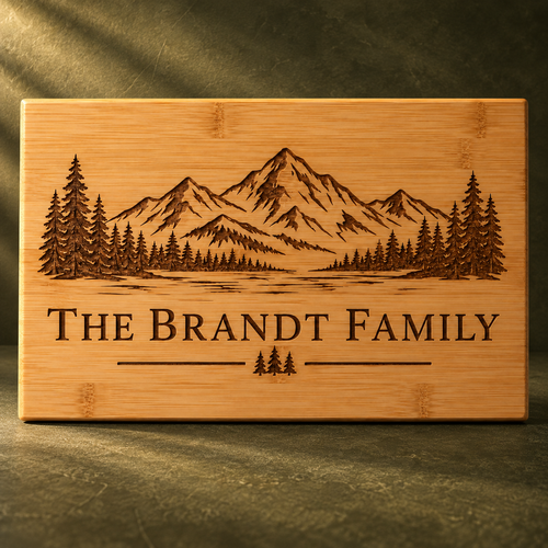 Personalized Engraved Bamboo Cutting Board, image 1 on dark olive background