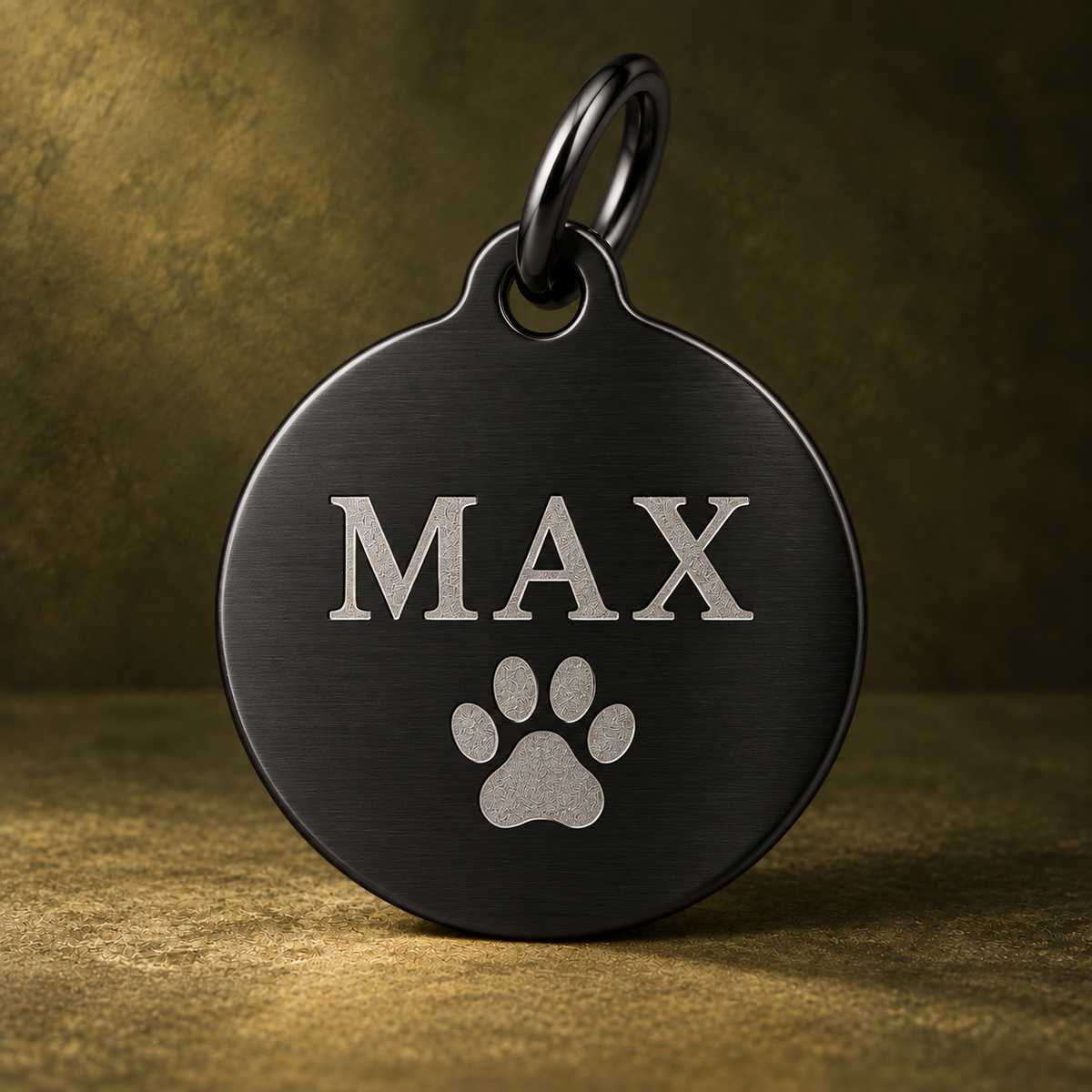 Black pet tag — illustrative colour example