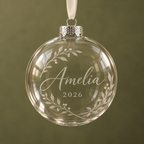 Clear glass Christmas bauble with example name engraving