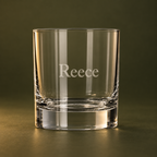 245 ml personalised whiskey tumbler engraved with Reece on dark olive background